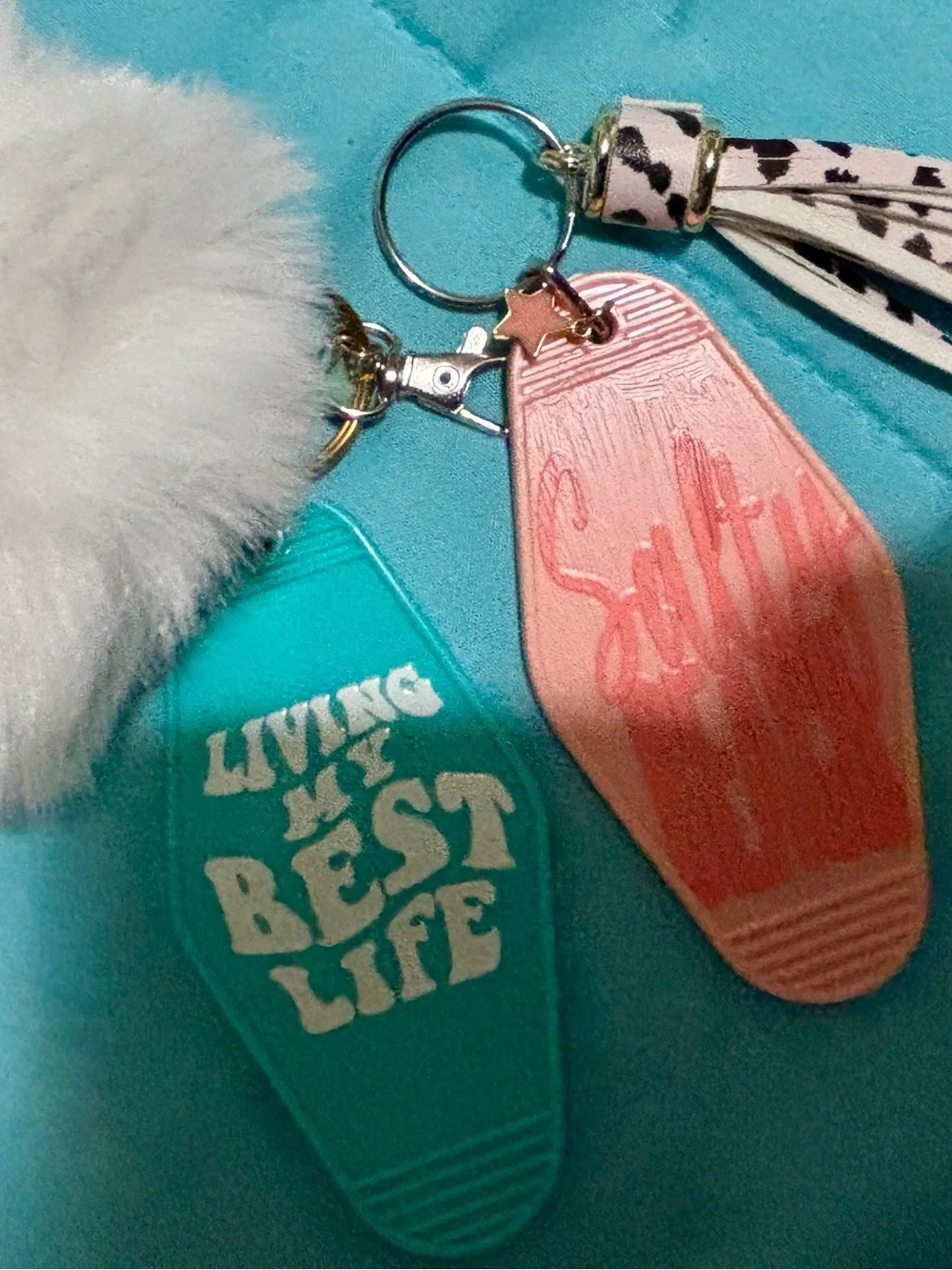 Turquoise & Coral Keychain Bag charm Tassel Set